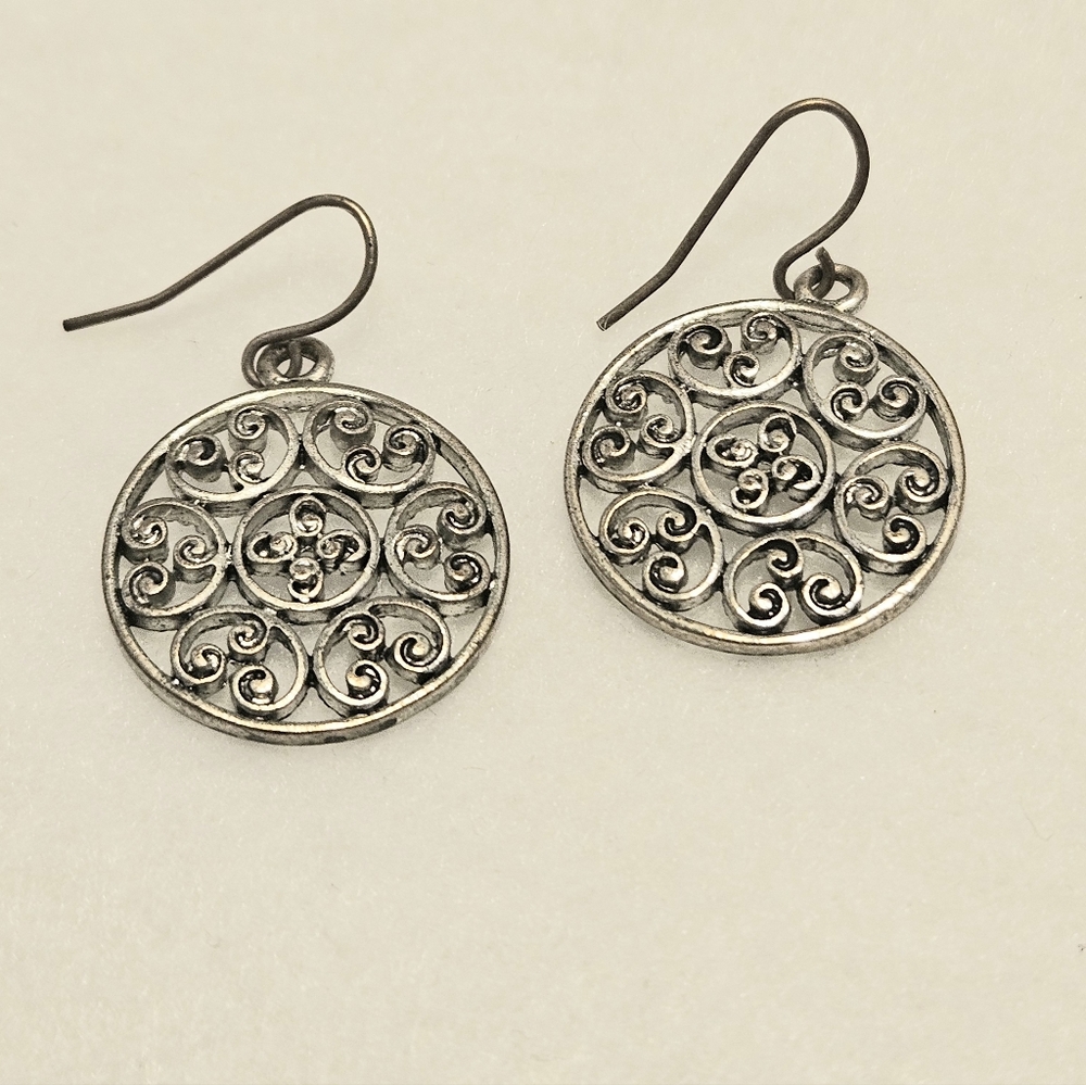 Vintage Sterling Silver Filigree Dangle Earrings, Ornate Scrollwork Design